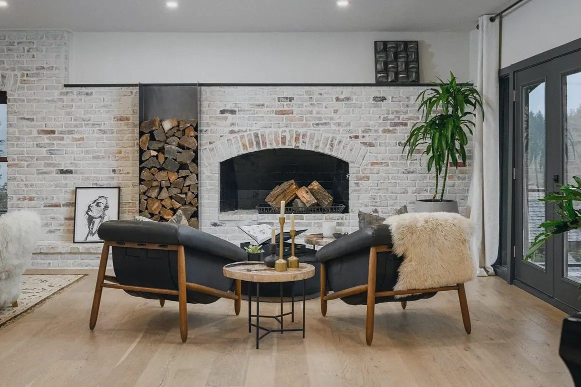Reclaimed brick fireplace, The Hygge House