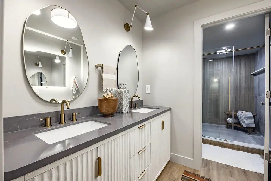 6468 S Brookstone bath vanity with walk-in shower beyond